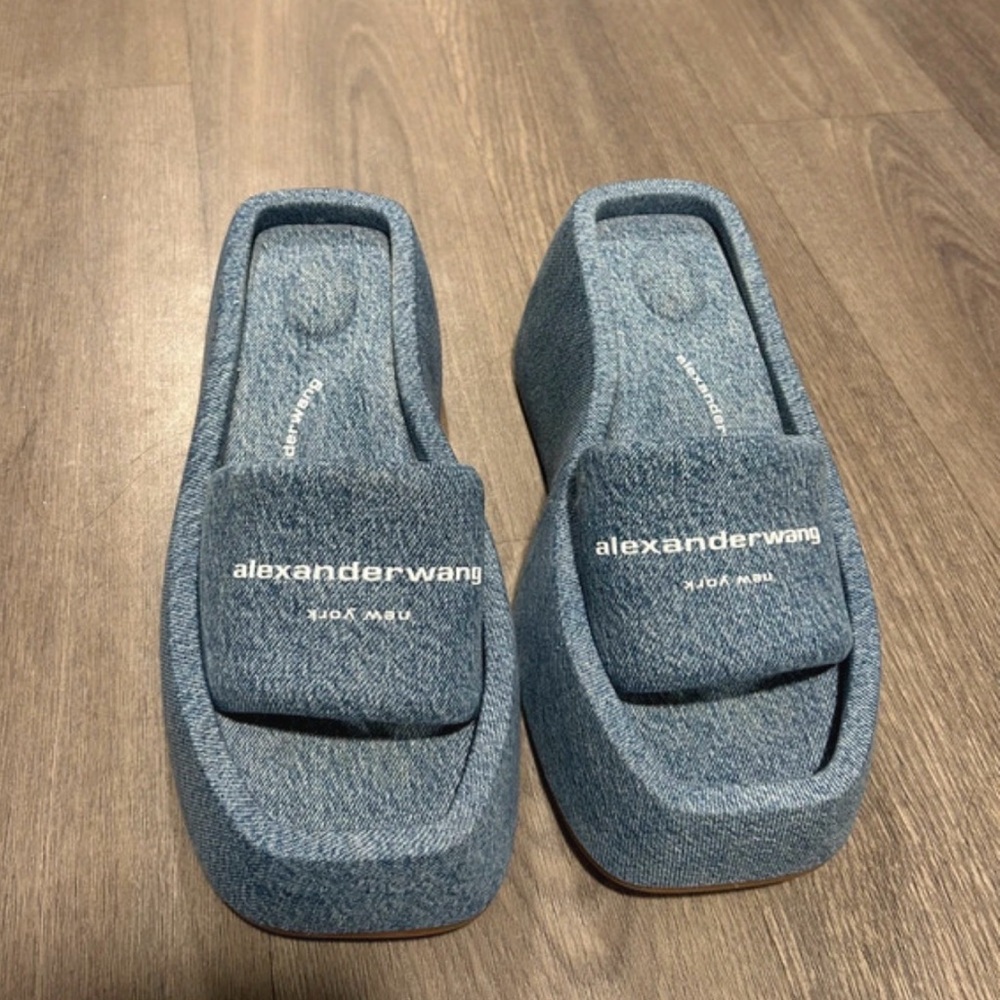 Alexander Wang Denim Blue Platform Mules - Picture 2 of 7